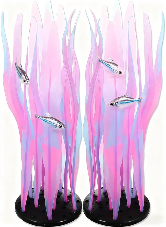 Civore Aquarium Decor,2Pcs Pink Glowing Kelp Plant, Soft Silicone Fluorescence Coral Decor, Safe Glowing Fish Tank Ornaments for Freshwater/Saltwater - Image 1